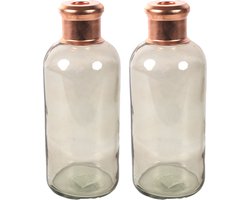 Countryfield Bloemenvaas Firm Bottle - 2x - transparant beige/koper - glas - D11 x H27 cm