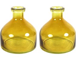 Countryfield Bloemenvaas Low Bottle - 2x - transparant mosterdgeel - glas - D18 x H20 cm - Buikfles