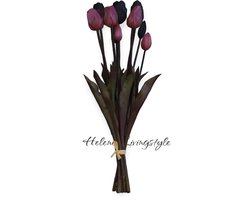 Countryfield - Kunst tulpen- -bloemen- kunst- voorjaar- Paars- Tulp Boeket Paars- Decoration4style - 47cm - 5 stelen - nep tulpen die net echt lijken - kunstbloemen