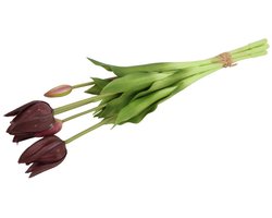 Countryfield Kunst tulpen boeket Greigii - 5x stuks - paars - real touch - 45 cm - levensechte kunstbloemen