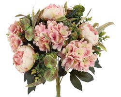 Countryfield Kunstboeket Hortensia & Pioen 53 cm – Licht Roze – Kunstbloemen