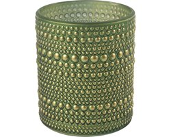 Countryfield Luxe theelichthouder - Aurora - glas - olijfgroen/goud - D8 x H10 cm