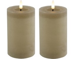 Countryfield Lyon LED kaarsen/stompkaarsen - 2x - beige - D7,5 x H12,5 cm - timer