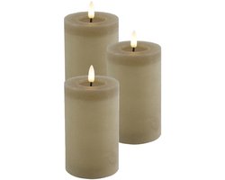 Countryfield Lyon LED kaars/stompkaars - 3x - beige - D7,5 x H12,5 cm - timer