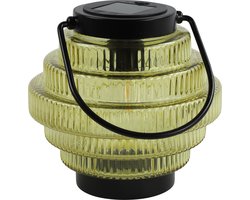 Countryfield Tuin lantaarn Jardin - solar - geel/zwart - D16 x H16 cm - metaal/glas - buitenverlichting