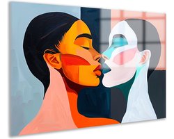 Couple schilderijen glas - People glasschilderij - Glasschilderij Kissing - Wanddecoratie landelijk - Plexiglas - Woonaccessoires acrylglas 90x60 cm