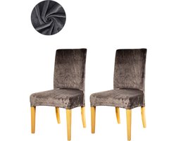 CoverLovers Stoelhoezen Eetkamerstoelen Stretch - 2 Stuks Stoelhoes - Stoel Hoes - Fluweel Grijs