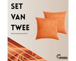 Covers By Ralfos - Set van 2 | Kussenhoes 40x40cm | Retro Oranje Velvet | Kerstsfeer | Luxe Sierkussenhoes | Kerst | Zonder Vulling