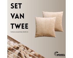 Covers By Ralfos - Set van 2 | Kussenhoes Velvet Corduroy 40x40cm Beige | Ribbel Velvet