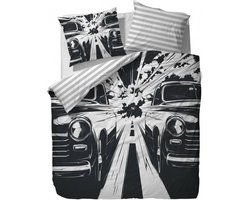 Covers & Co Race Dekbedovertrek - Eenpersoons - 140x200/220 cm - Black/White