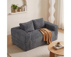 COVREO 2-zits bank 160 x 88 x 58 cm - grijs corduroy, hoge zitdiepte, direct gebruiksklaar