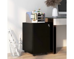 COVREO Archiefkast 37 x 43,5 x 60 cm zwart staal, met slot en wielen