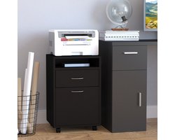 COVREO Archiefkast 40x35x60 cm zwart, van hout met lade en wielen