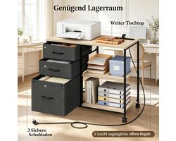 COVREO Archiefkast 80x40x66 cm licht eiken hout, met 3 lades en wielen