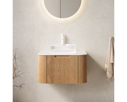 COVREO Badkamer wastafelmeubel 61 cm, Carrara wit, glazen wastafel, lade