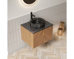 COVREO Badkamer wastafelmeubel 61 cm zwart, bruin eikenlook, multiplex kast
