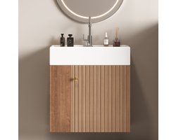 COVREO Badkamermeubel 55x31x66,5 cm bruin, MDF met keramische wastafel