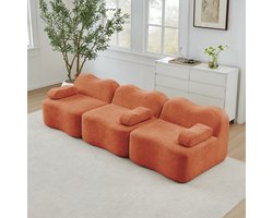 COVREO Bank 288 x 98 x 70 cm - oranje velvet, modulair, diepe zit