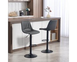COVREO Barkruk 43 x 49,5 x 111 cm donkergrijs, kunstleer met rugleuning