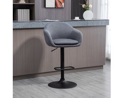 COVREO Barkruk 54 x 54 x 112 cm donkergrijs, stof met rugleuning en voetsteun