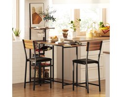 COVREO Bartafel set 140x40x116 cm bruin hout, met 2 barstoelen industrieel