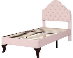 COVREO Bed 90x200 cm - roze velvet, verstelbaar hoofdeinde, zonder matras