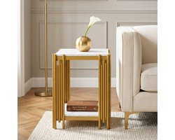 COVREO Bedtafel 43 x 40 x 54,7 cm wit en goud, van MDF en metaal met 2 lagen