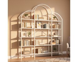 COVREO Boekenkast 170 x 26 x 190 cm - wit, MDF en metaal, 5 legplanken, wolkvorm