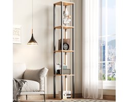 COVREO Boekenkast 26x26x165 cm zwart, MDF met 4 open opbergvakken