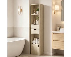 COVREO Boekenkast 30 x 157,5 x 24 cm licht eiken, van hout met 2 lades