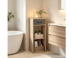 COVREO Boekenkast 32,4 x 30 x 80 cm grijs en licht eiken, met lade