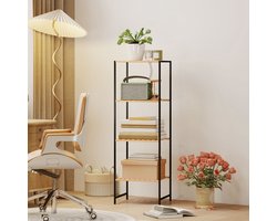 COVREO Boekenkast 36,5 x 33 x 110 cm - bamboe en staal, 4 planken, open ontwerp
