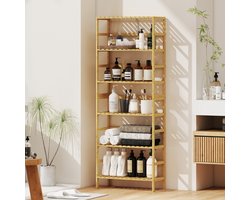 COVREO Boekenkast 60 x 26 x 161 cm - bamboe, naturel hout, 6 verstelbare open planken