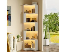 COVREO Boekenkast 63,5x45x175 cm wit, MDF met LED-verlichting en 5 niveaus