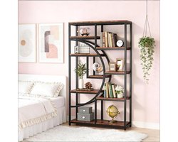 COVREO Boekenkast 95 x 30 x 175 cm zwart en rustic brown, 9 open vakken