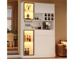 COVREO Buffetkast 120x33x200 cm wit, spaanplaat en gehard glas, met LED