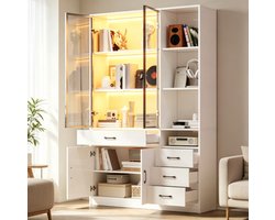 COVREO Buffetkast 120x35x200 cm wit, spaanplaat met 4 lades en LED