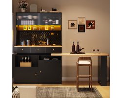 COVREO Buffetkast 137x74x177,7 cm zwart, MDF en glas met LED-verlichting