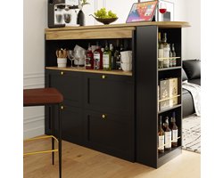 COVREO Buffetkast 138 x 39 x 102 cm - 360 graden draaibaar, 4 lades, open vakken, zwart