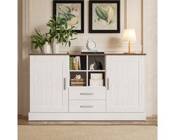 COVREO Buffetkast 140 x 40 x 79,5 cm - wit en bruin houtnerf, 2 deuren en 2 lades