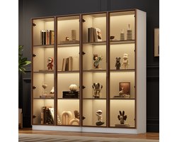 COVREO Buffetkast 160x40x160 cm – wit met glas, LED-verlichting, 2-delige vitrinekast