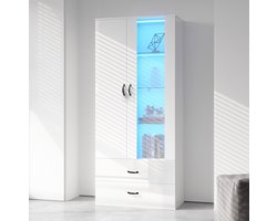 COVREO Buffetkast 59,5x35x182 cm wit, spaanplaat met LED en 2 lades
