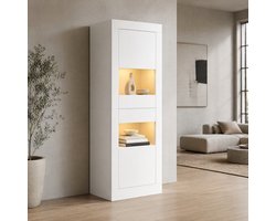 COVREO Buffetkast 61x42x162 cm wit, spaanplaat met LED en glasplanken