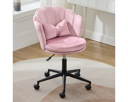 COVREO Bureaustoel 55x62x73-83 cm - roze velvet, hoogteverstelbaar en 360 draaibaar