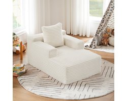 COVREO Chaise longue 117x81x50 cm – beige ribstof, 1-zits, zonder montage