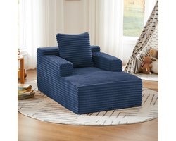 COVREO Chaise longue 117x81x50 cm - blauwe ribstof, met armleuningen, zonder montage