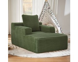 COVREO Chaise longue 117x81x50 cm - groene ribstof, 1-zits, zonder montage