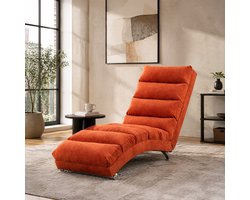 COVREO Chaise longue 55 x 148 x 84 cm - linnen, vibratiefunctie, zijvak, oranje