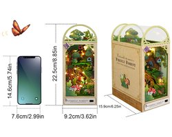 COVREO DIY boekensteun met LED licht – 18 x 15 x 9,8 cm – Houten puzzel book nook voor boekenplank – Miniatuur kit voor decoratie – Bruin