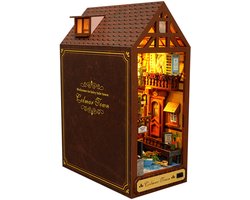 COVREO DIY boekensteun met LED licht – 22,5x15,9x9,2 cm – 3D houten puzzel book nook miniatuur kit – voor boekenkast en bureau – Bruin